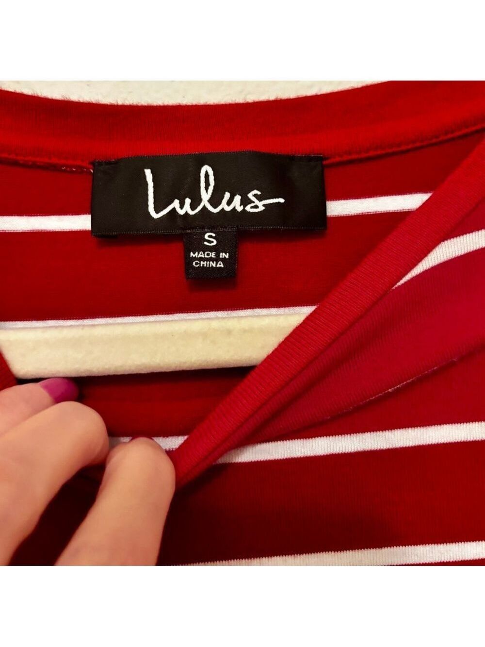 Lulus Red & White Striped Mini T-Shirt Dress S - Picture 9 of 10